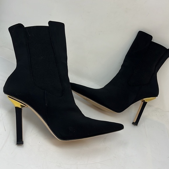 Good American Sz 9.5 Elastic and Satin Pull On Gold Heel Base Booties Boots - Picture 2 of 14